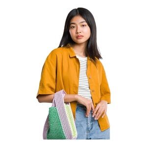 Verlooo raffia crochet Handmade mini Tote Bag with Color Block Design